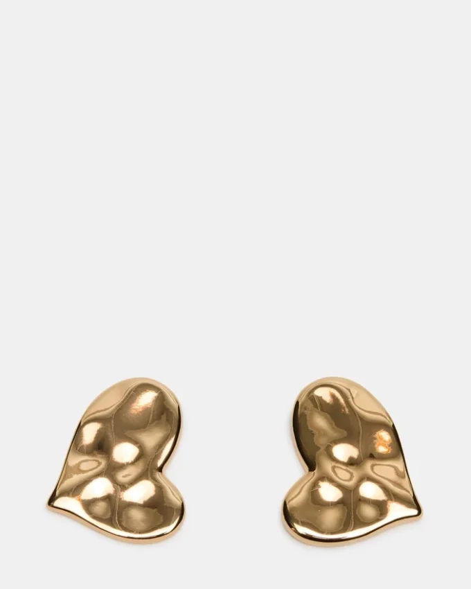 Cercei cu textură în formă de inimă, aurii