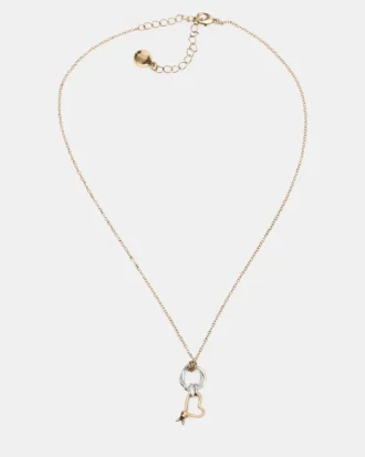 Colier cu pandantiv în formă de inimă cu nod în două nuanțe