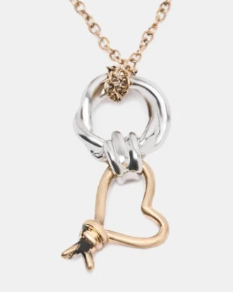 Colier cu pandantiv în formă de inimă cu nod în două nuanțe