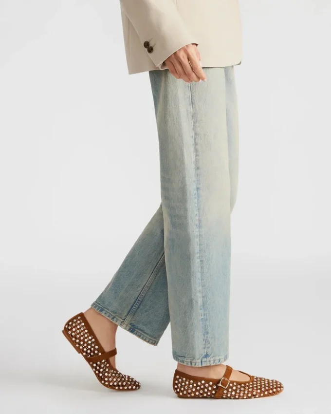 Dreaming din piele de căprioară maro cu strasuri