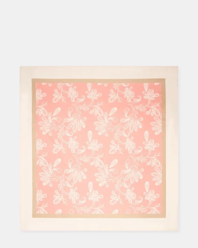 Eșarfă din satin cu model Paisley, culoare teracotă Eșarfă din satin cu model Paisley, culoare teracotă