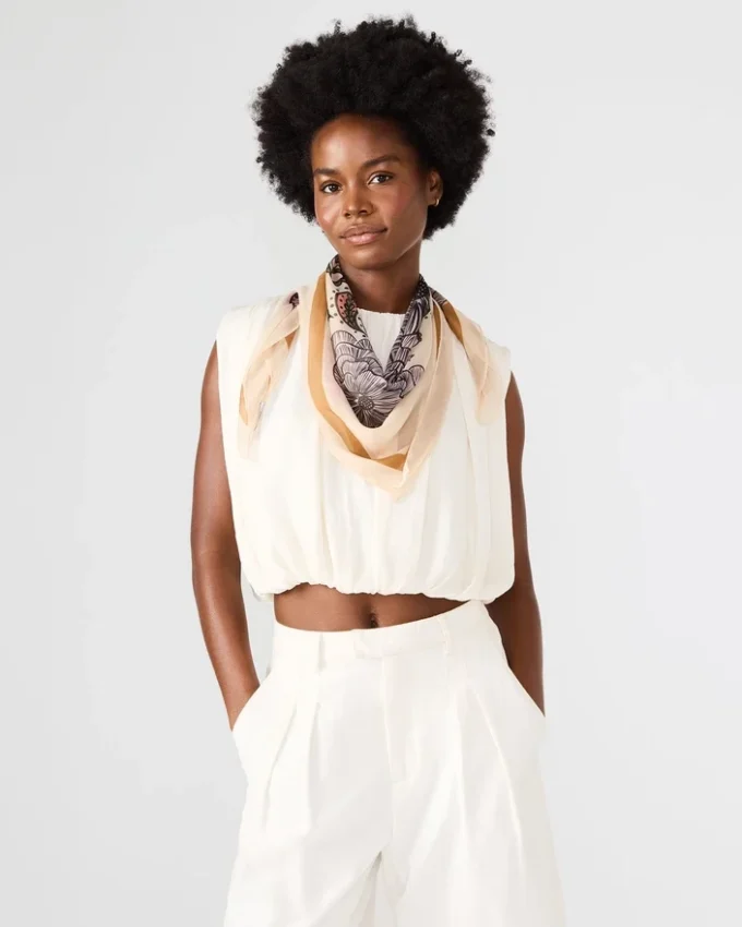 Eșarfă pătrată cu imprimeu floral boho, culoare ivoriu Eșarfă pătrată cu imprimeu floral boho, culoare ivoriu