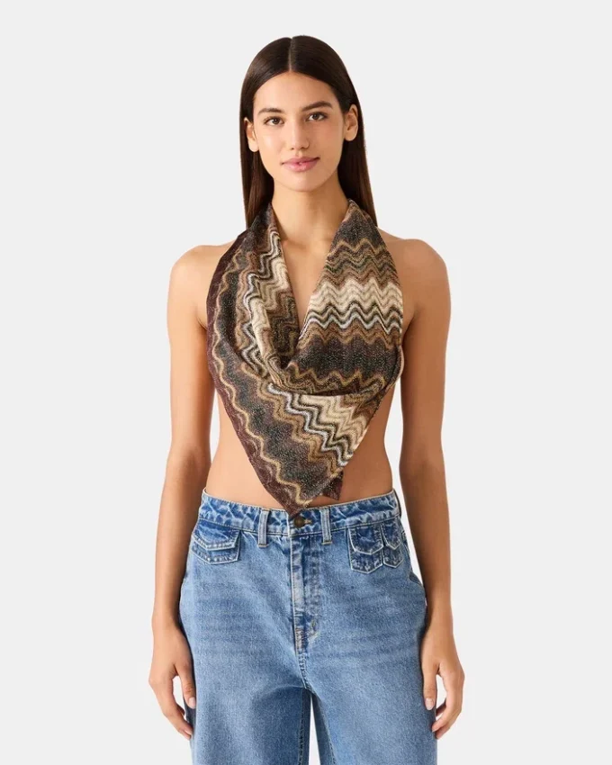 Eșarfă pătrată ondulată și strălucitoare, culoare neutră