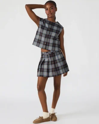 Fustă Margo în carouri maro