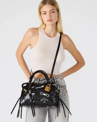 Geantă Riggs decorată, negru, aspect uzat