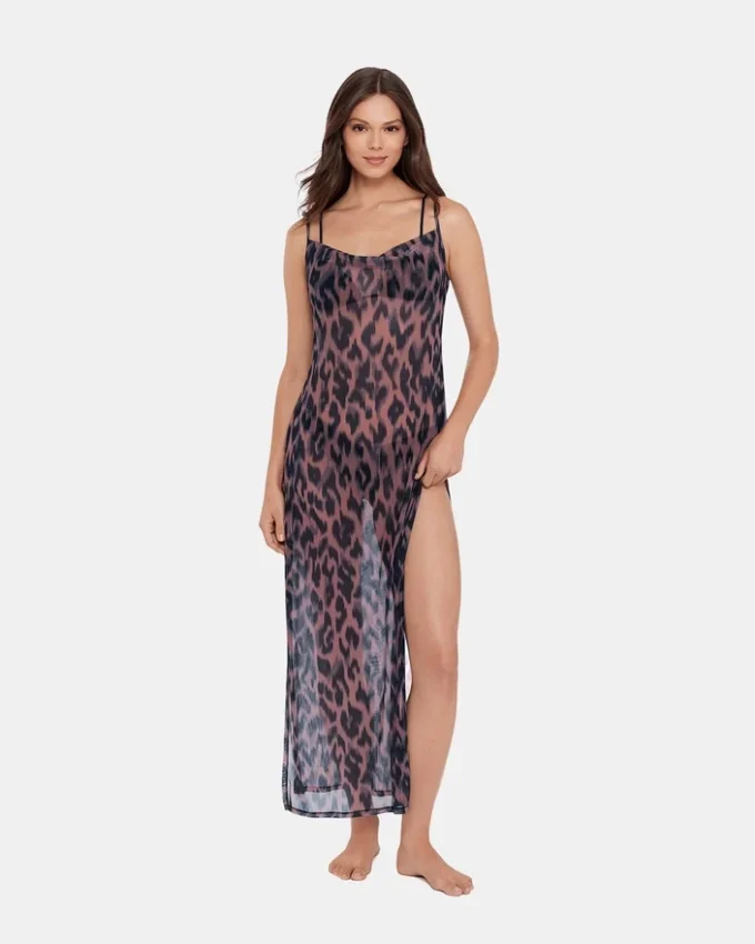 Haină de plajă Static Leopard Bikini Cover-Up Natural Haină de plajă Static Leopard Bikini Cover-Up Natural