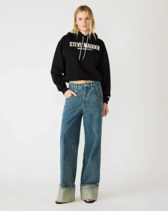 Hanorac cu glugă și logo Sm, negru