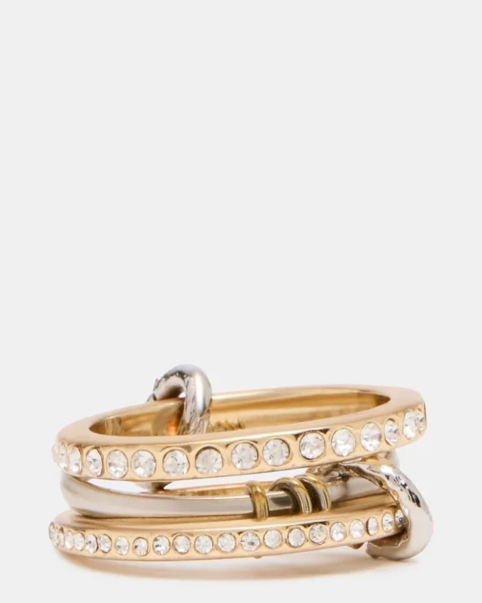 Inel cu strasuri suprapuse, auriu, multi