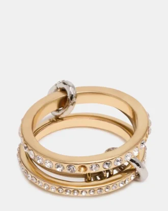 Inel cu strasuri suprapuse, auriu, multi