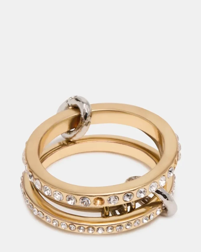 Inel cu strasuri suprapuse, auriu, multi