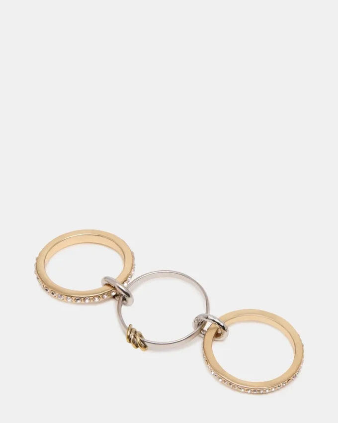 Inel cu strasuri suprapuse, auriu, multi