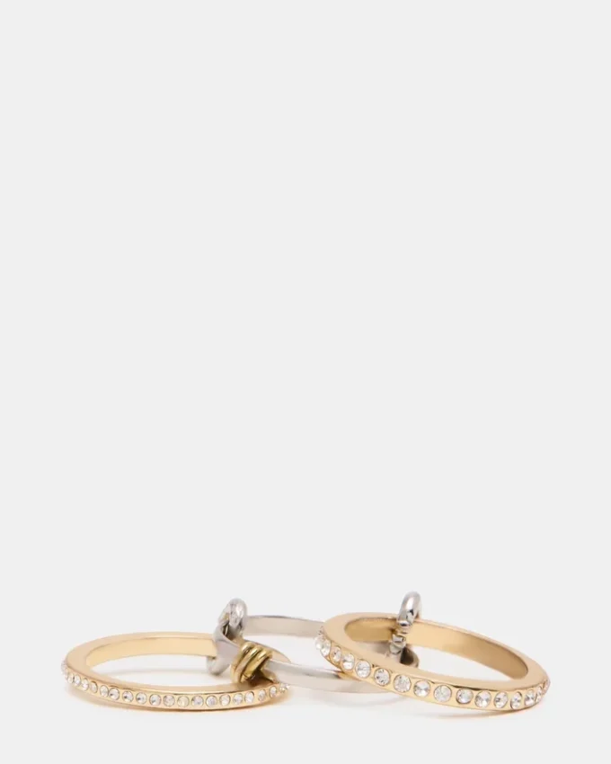 Inel cu strasuri suprapuse, auriu, multi