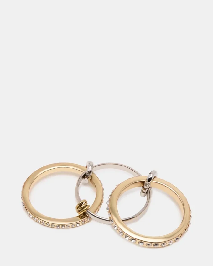 Inel cu strasuri suprapuse, auriu, multi