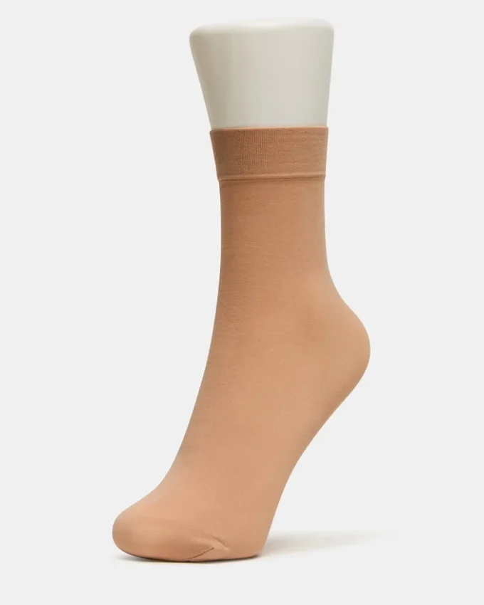 Pachet de 2 Șosete transparente până la gleznă cu flori, culoare vanilie