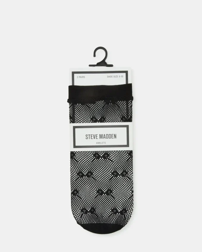 Pachet de 2 perechi de Șosete scurte cu fundă din plasă, negru