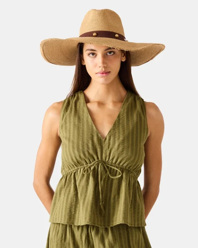 Pălărie de paie Boho Glam cu ținte, culoare bej Pălărie de paie Boho Glam cu ținte, culoare bej