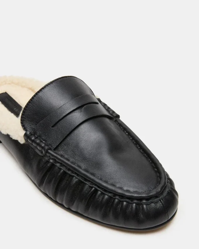 Rafe din piele neagră cu blană artificială