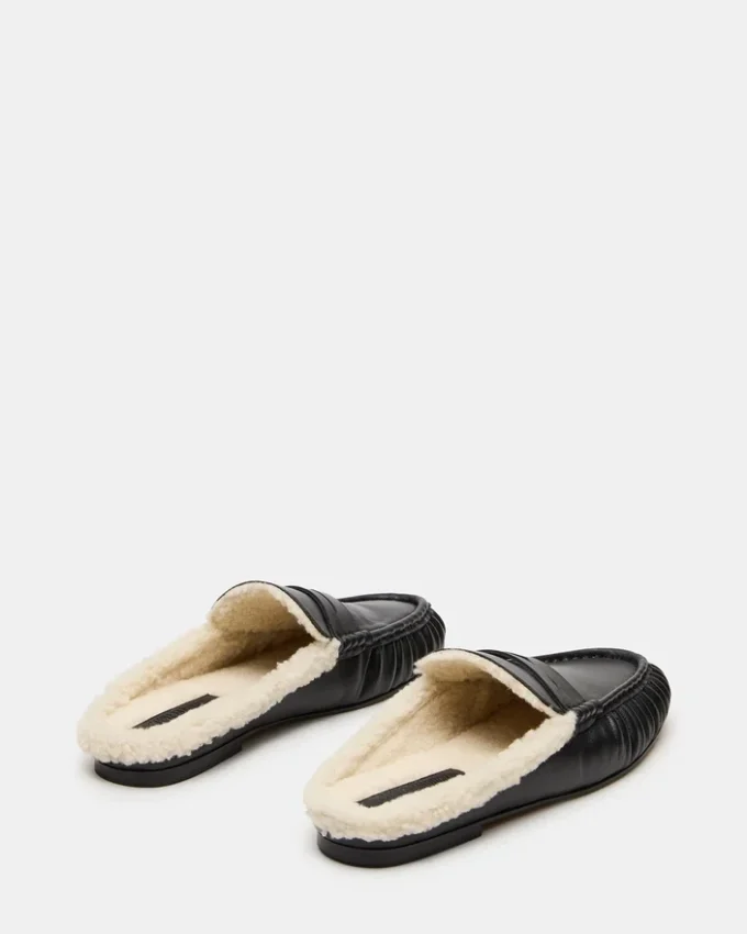 Rafe din piele neagră cu blană artificială