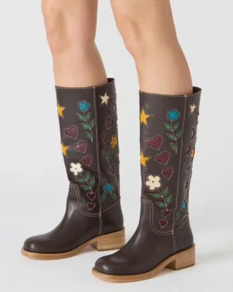 Riggs din piele maro cu imprimeu floral