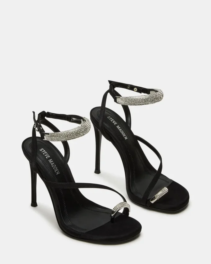 Tia cu strasuri din satin negru