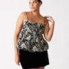 Top Bodi negru cu imprimeu floral