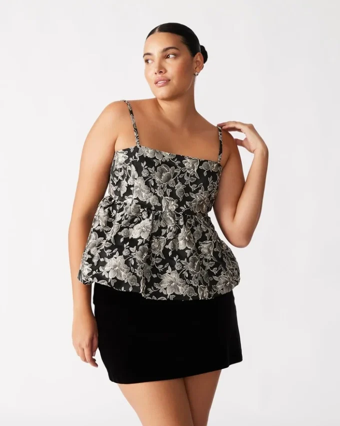 Top Bodi negru cu imprimeu floral