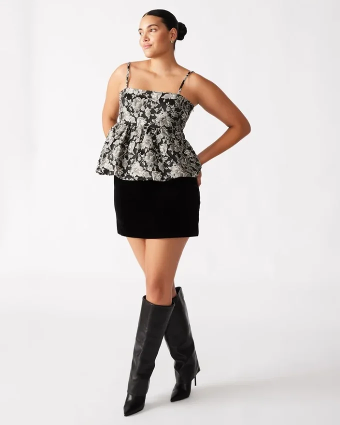 Top Bodi negru cu imprimeu floral