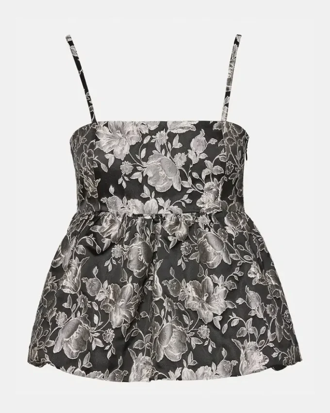 Top Bodi negru cu imprimeu floral